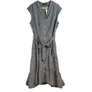 NWT Melonie T Navy & White Gingham Sleeveless Dress size 16 O0282